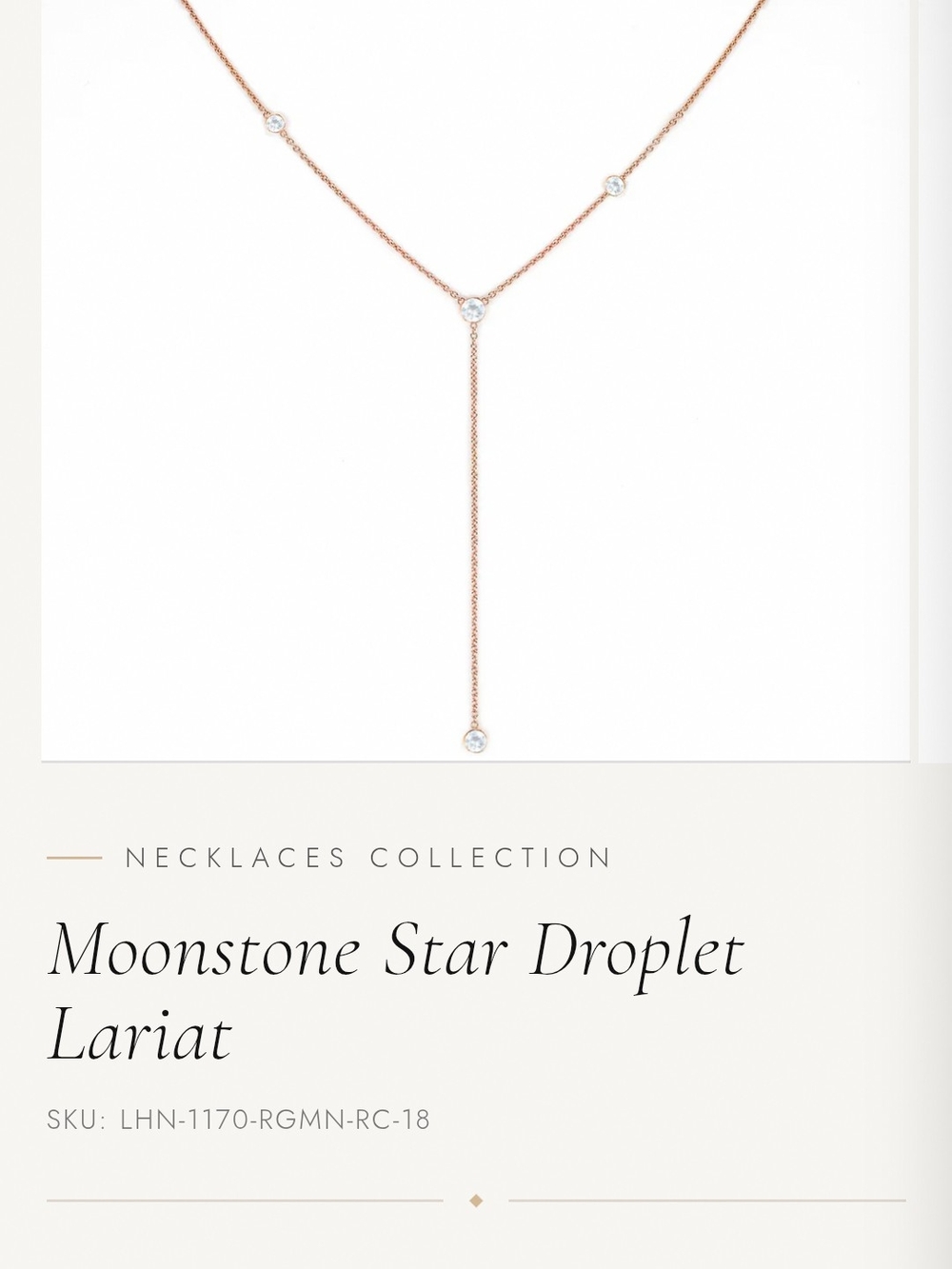 Logan Hollowell Rose Gold Moonstone Star Droplet Lariat Necklace